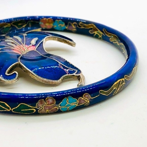 Vintage Blue Floral Cloisonné Bracelet & Brooch - Picture 3 of 6